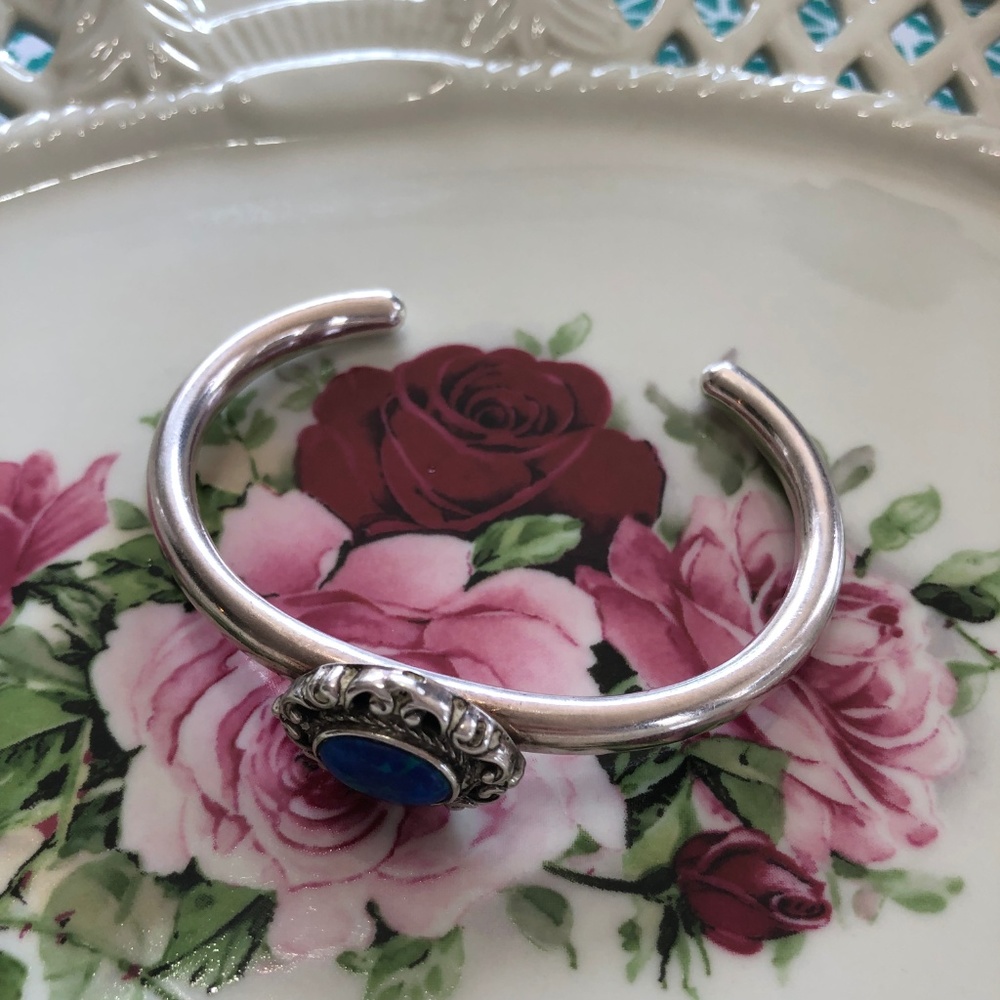 Vintage Sterling Silver Azurite Malachite Cuff - Picture 2 of 5
